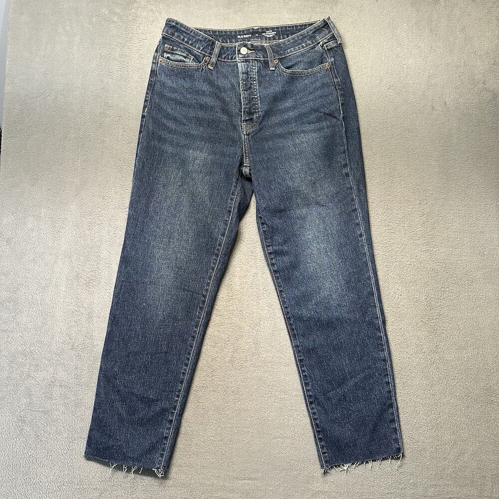 Old Navy Womens OG Straight Jeans 10 Blue High Rise Button Fly Stretch Denim